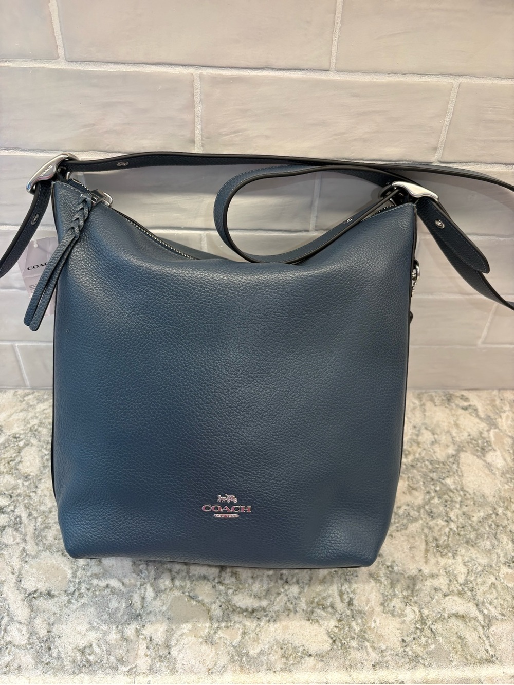 Coach Navy Blue Pebbled Leather Hobo Tote